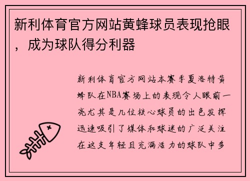 新利体育官方网站黄蜂球员表现抢眼，成为球队得分利器