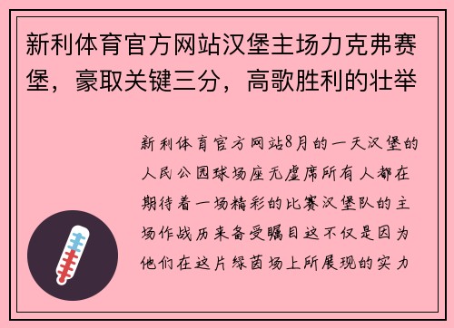 新利体育官方网站汉堡主场力克弗赛堡，豪取关键三分，高歌胜利的壮举